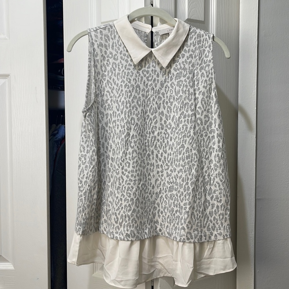 LOFT Snow Leopard Peter Pan Collar Sleeveless Top